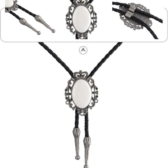 Men's Bolo Tie Cowboy Necklace Leather Necktie Western White Turquoise - Picture 5 of 7